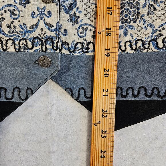 TanTrums Vest Womens Medium Blue Leather/Suede Embroidered Cottagecore Western - Picture 9 of 12